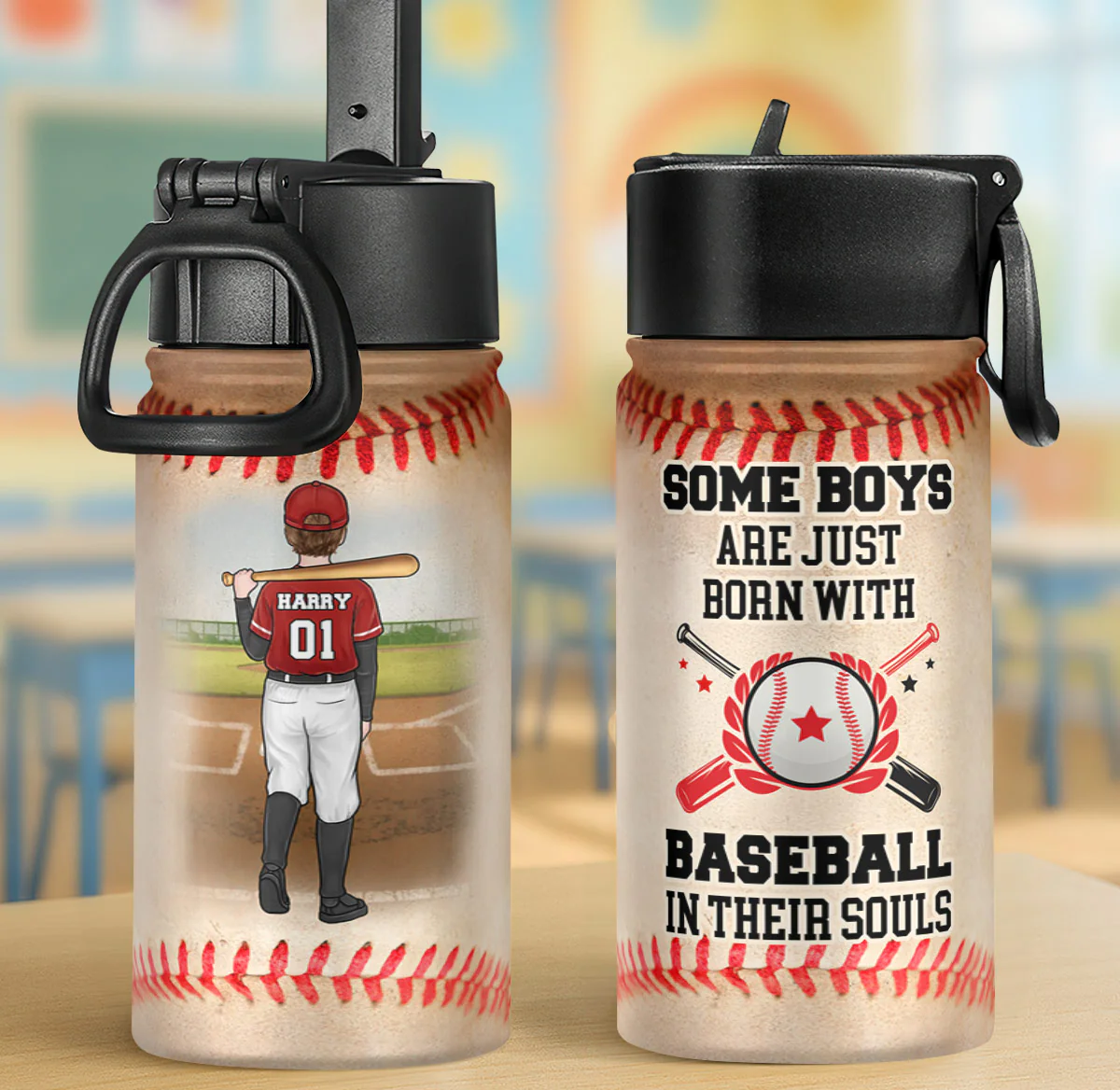 Some Are Just Born With Baseball In Their Souls - Personalized Kids Stainless Steel Water Bottle