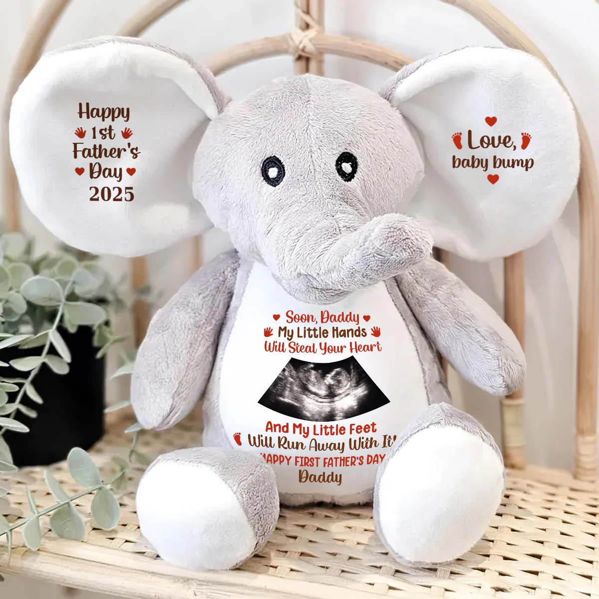 Soon My Little Hands Will Steal Your Heart - Personalized Stuffed Elephant - Image 4