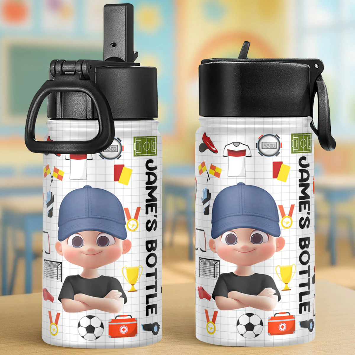 Sporty Kid Back To School - Personalized Kids Stainless Steel Water Bottle