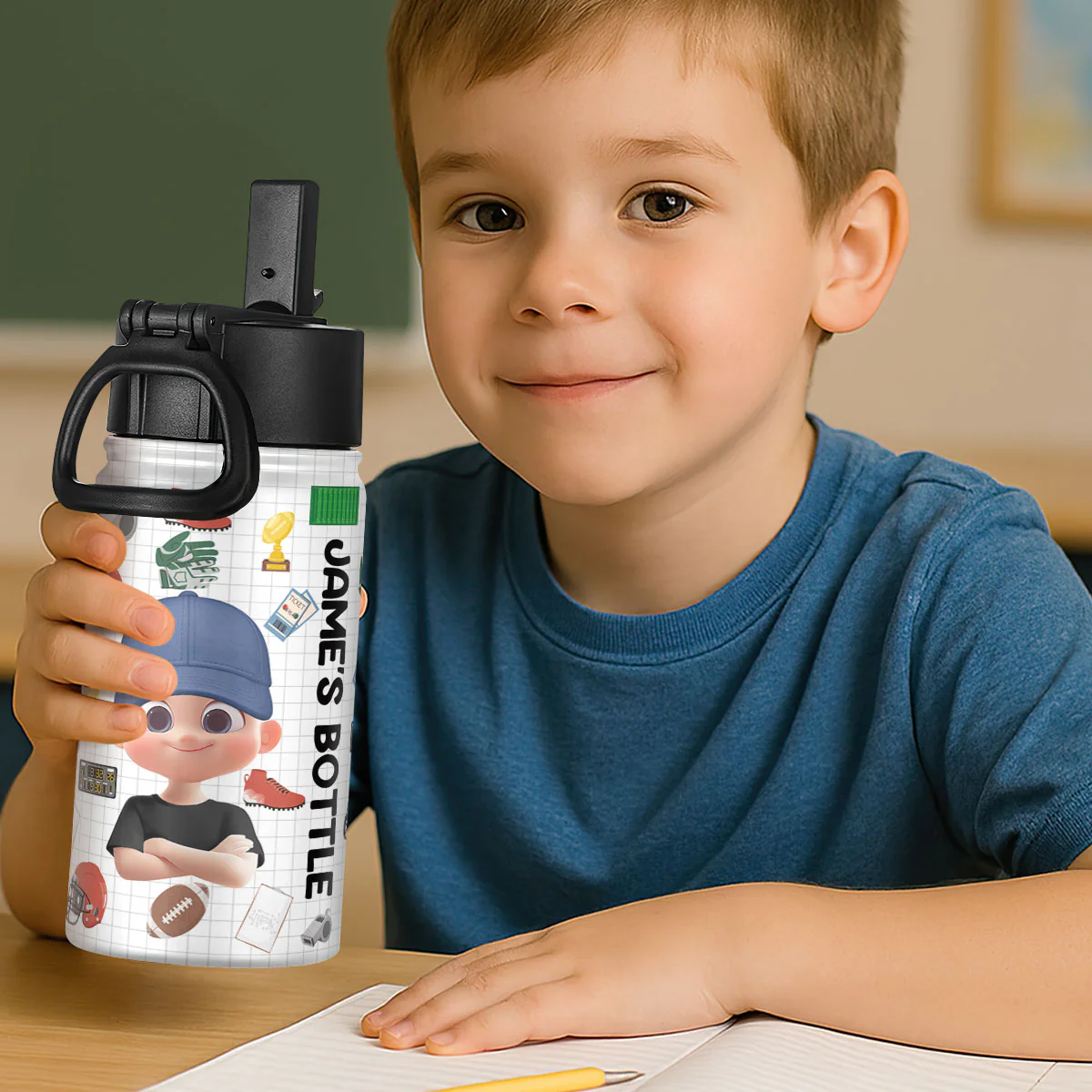 Sporty Kid Back To School - Personalized Kids Stainless Steel Water Bottle - Image 3