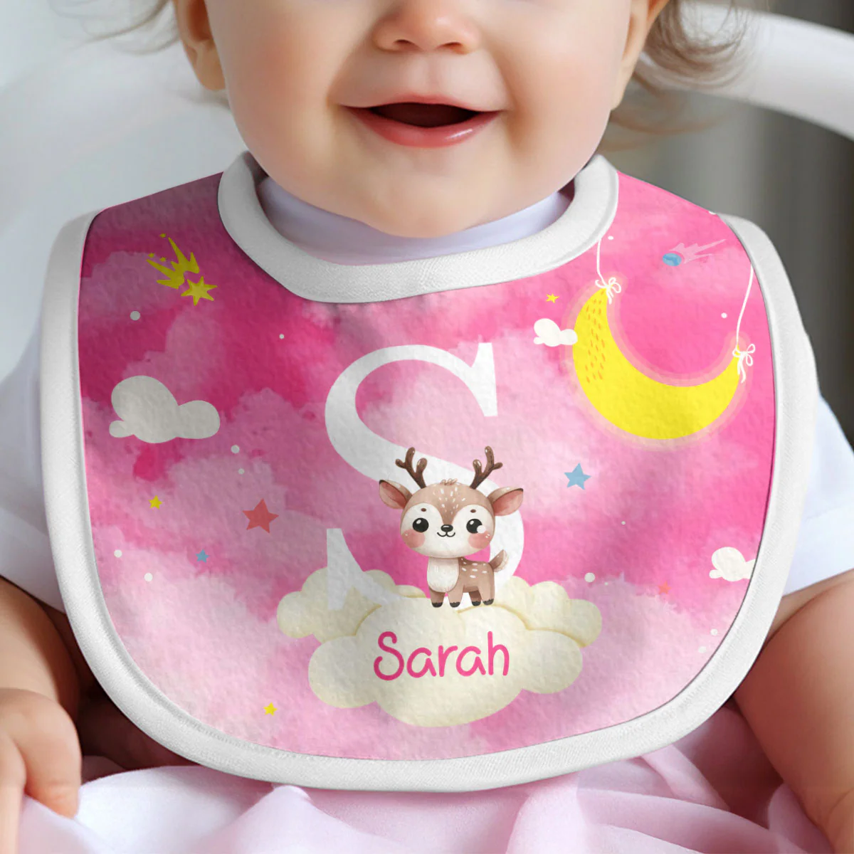 Star Cloud Cute Forest Animal Initial Name - Personalized Baby Bib - Image 3