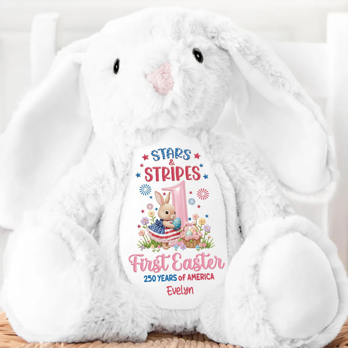 Stars & Stripes & First Easter - Personalized Stuffed Bunny