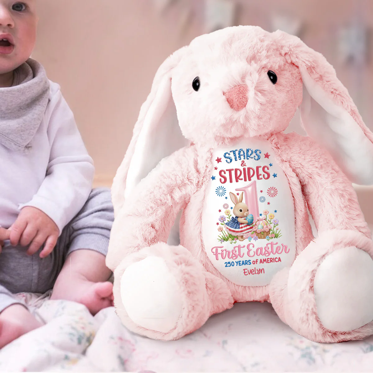 Stars & Stripes & First Easter - Personalized Stuffed Bunny - Image 2