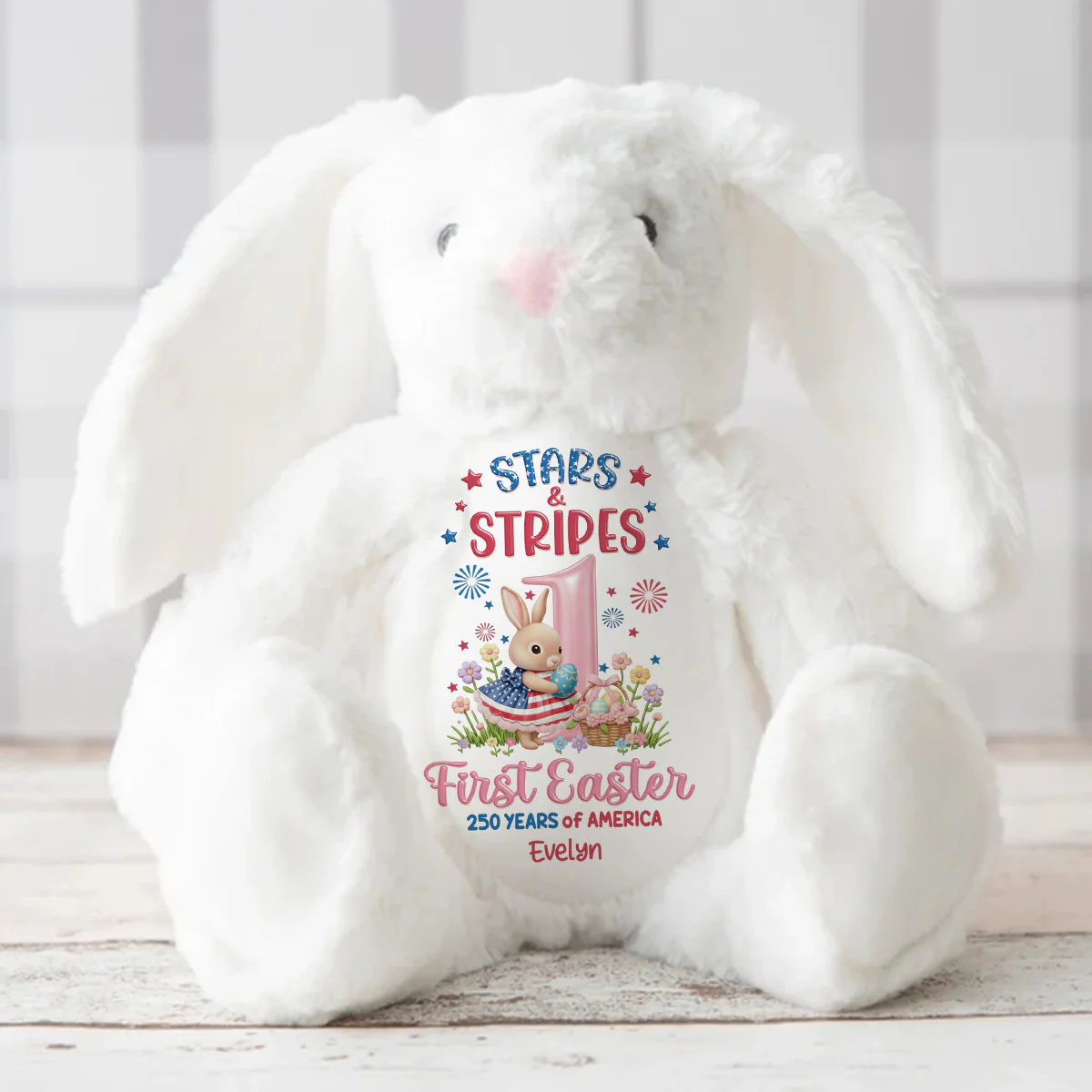 Stars & Stripes & First Easter - Personalized Stuffed Bunny - Image 3