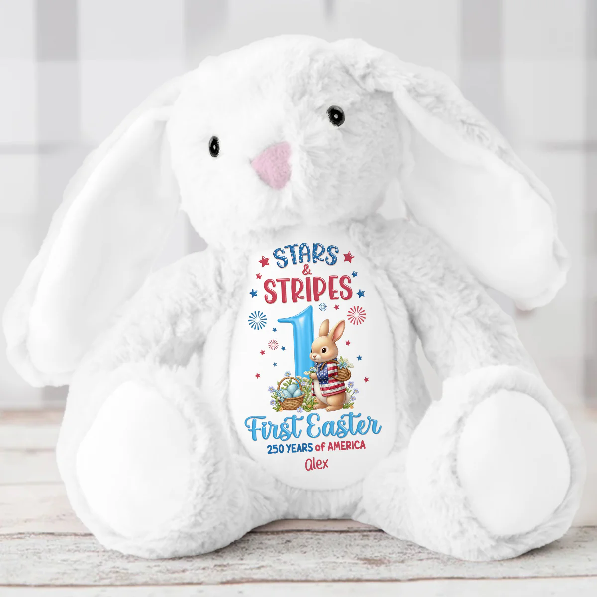 Stars & Stripes & First Easter - Personalized Stuffed Bunny - Image 5