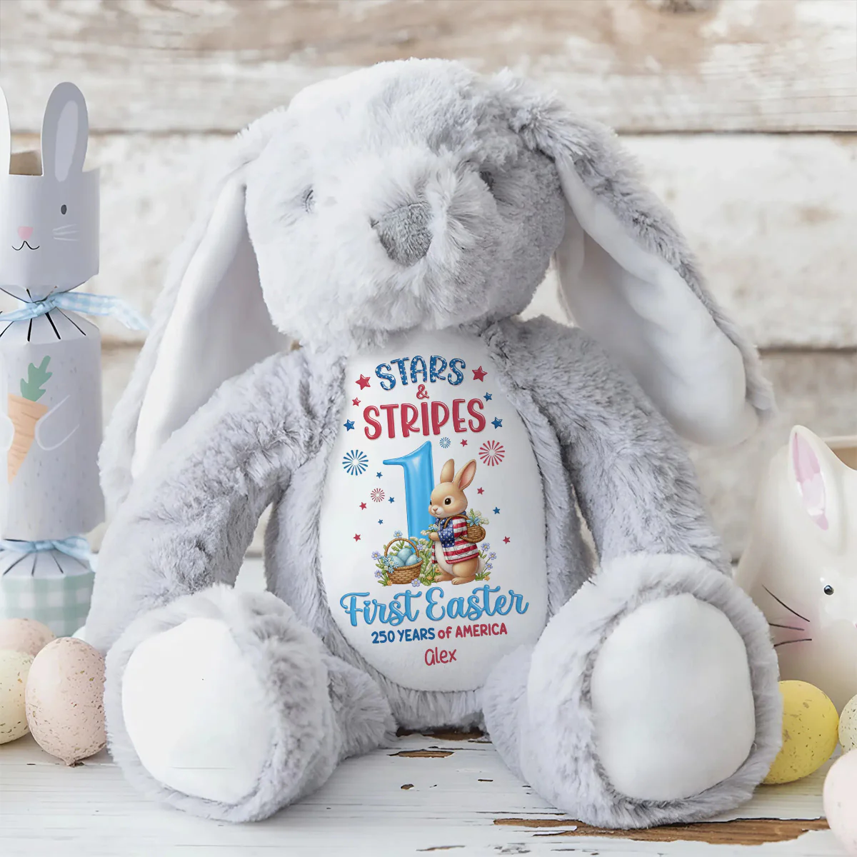 Stars & Stripes & First Easter - Personalized Stuffed Bunny - Image 8