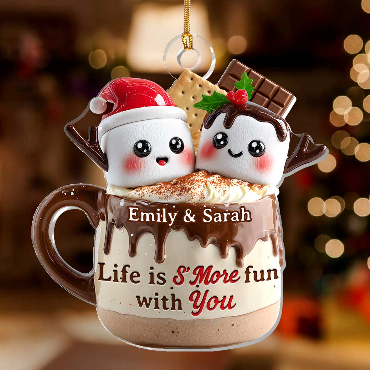 Sweet Christmas S’more Love - Personalized 1-Layer Acrylic Ornament - Image 3