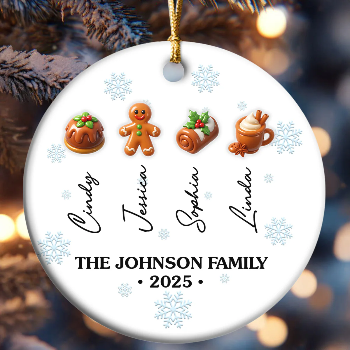 Sweet Family 2025 - Personalized Round Shaped Ceramic Ornament - Image 6