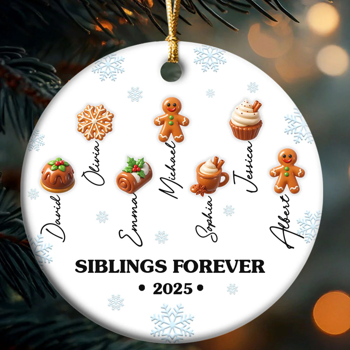 Sweet Family Friends 2025 - Personalized Round Shaped Ceramic Ornament