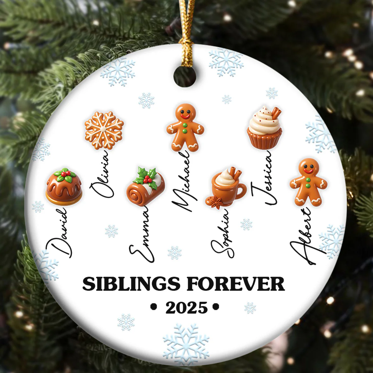 Sweet Family Friends 2025 - Personalized Round Shaped Ceramic Ornament - Image 5