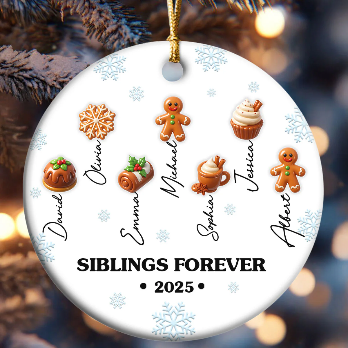 Sweet Family Friends 2025 - Personalized Round Shaped Ceramic Ornament - Image 6