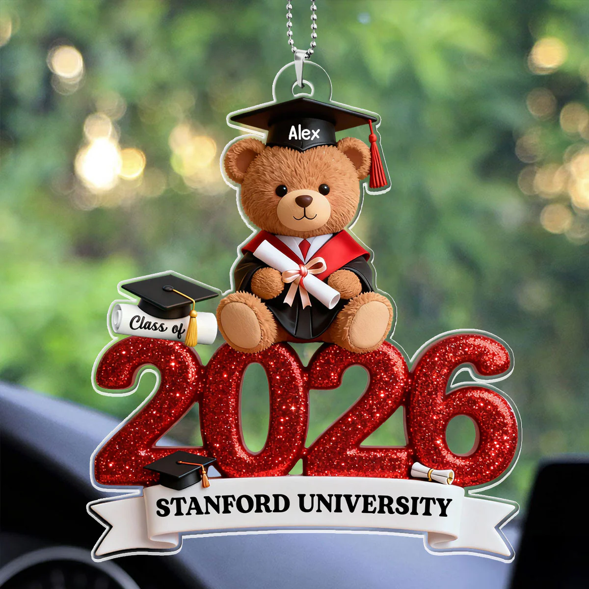 Tassel The Hustle, Time To Sparkle - Personalized Car Acrylic Hanging Ornament - Image 3