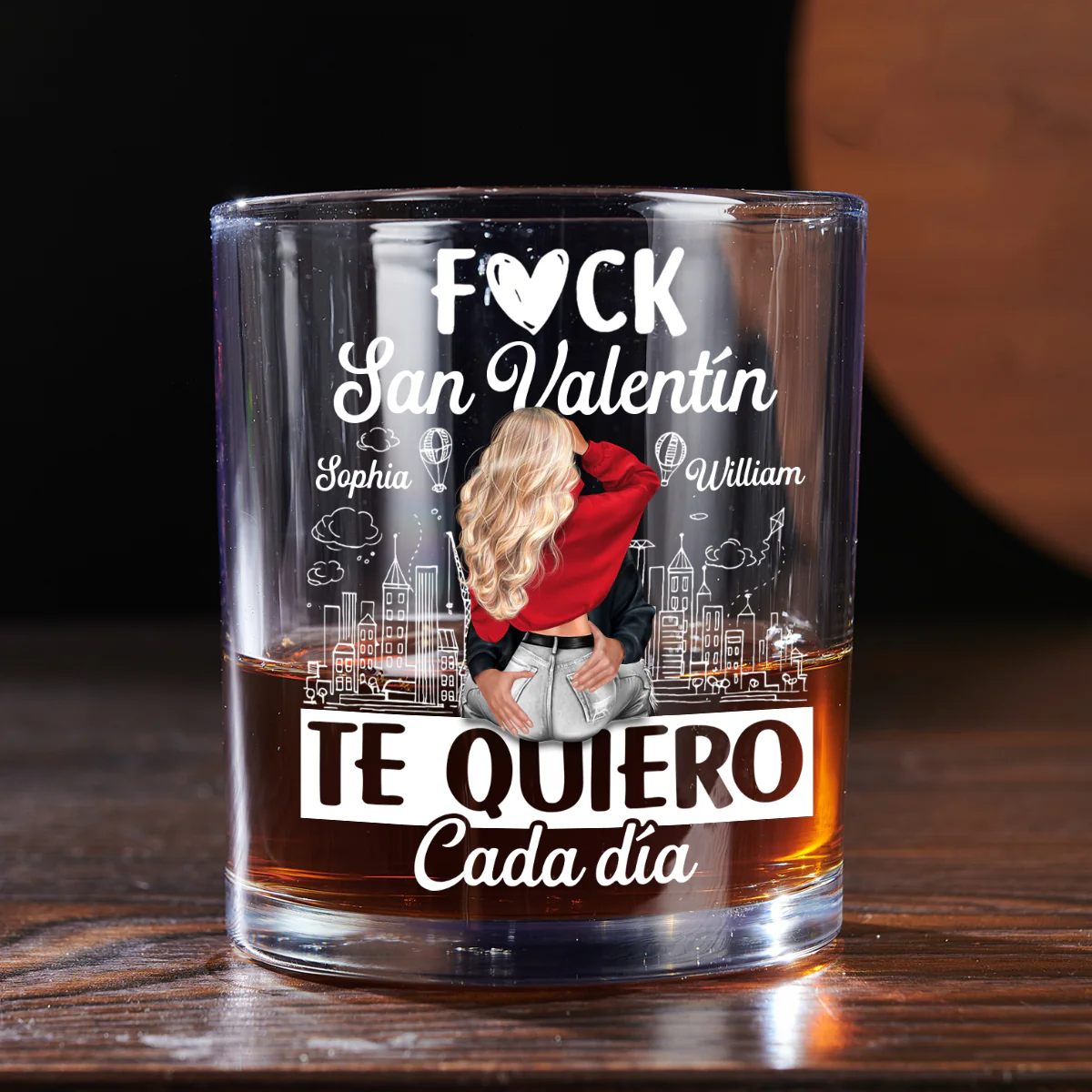 Te Quiero Cada Día - Personalized Round Whiskey Glass - Image 4