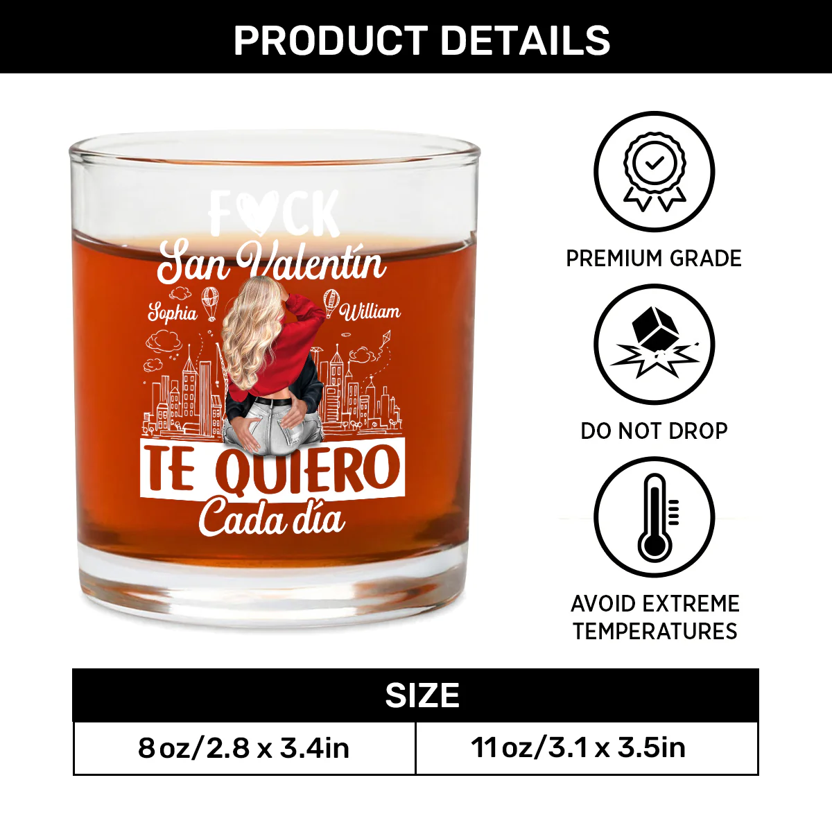 Te Quiero Cada Día - Personalized Round Whiskey Glass - Image 5