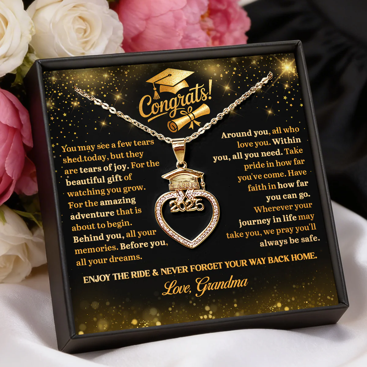 Tears Of Joy, Dreams Ahead - Personalized Grad Cap Heart Necklace With Box & Card 2026 - Image 3