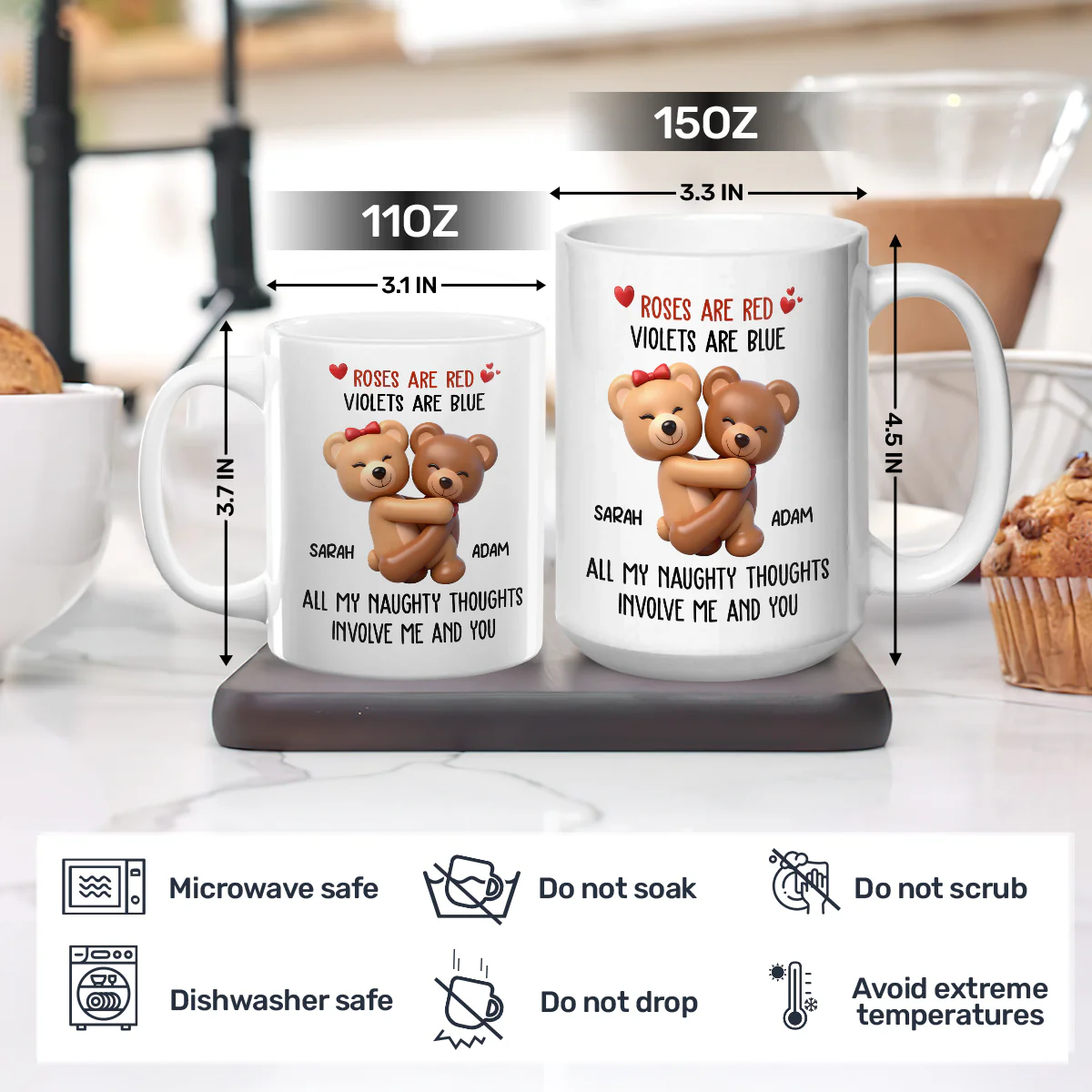 Teddy Naughty Thoughts - Personalized Ceramic Coffee Mug - Image 5