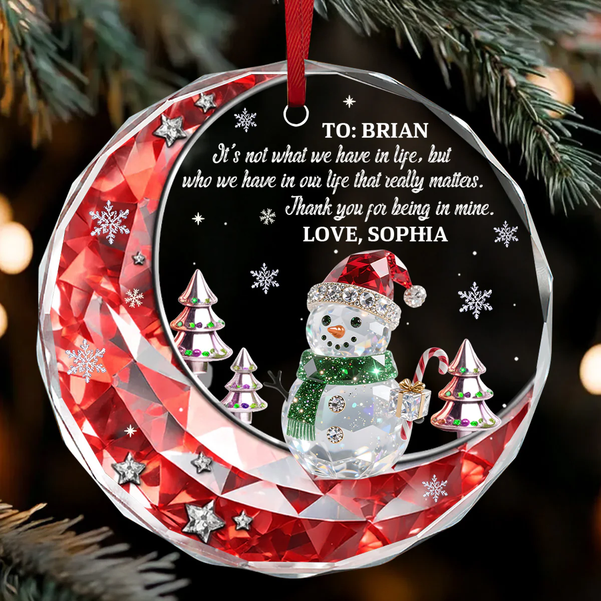 Thank You For Being In Mine - Personalized Round Shaped Glass Ornament - Image 2