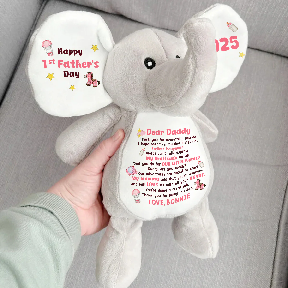 Thank You For Being My Dad - Personalized Stuffed Elephant - Image 3