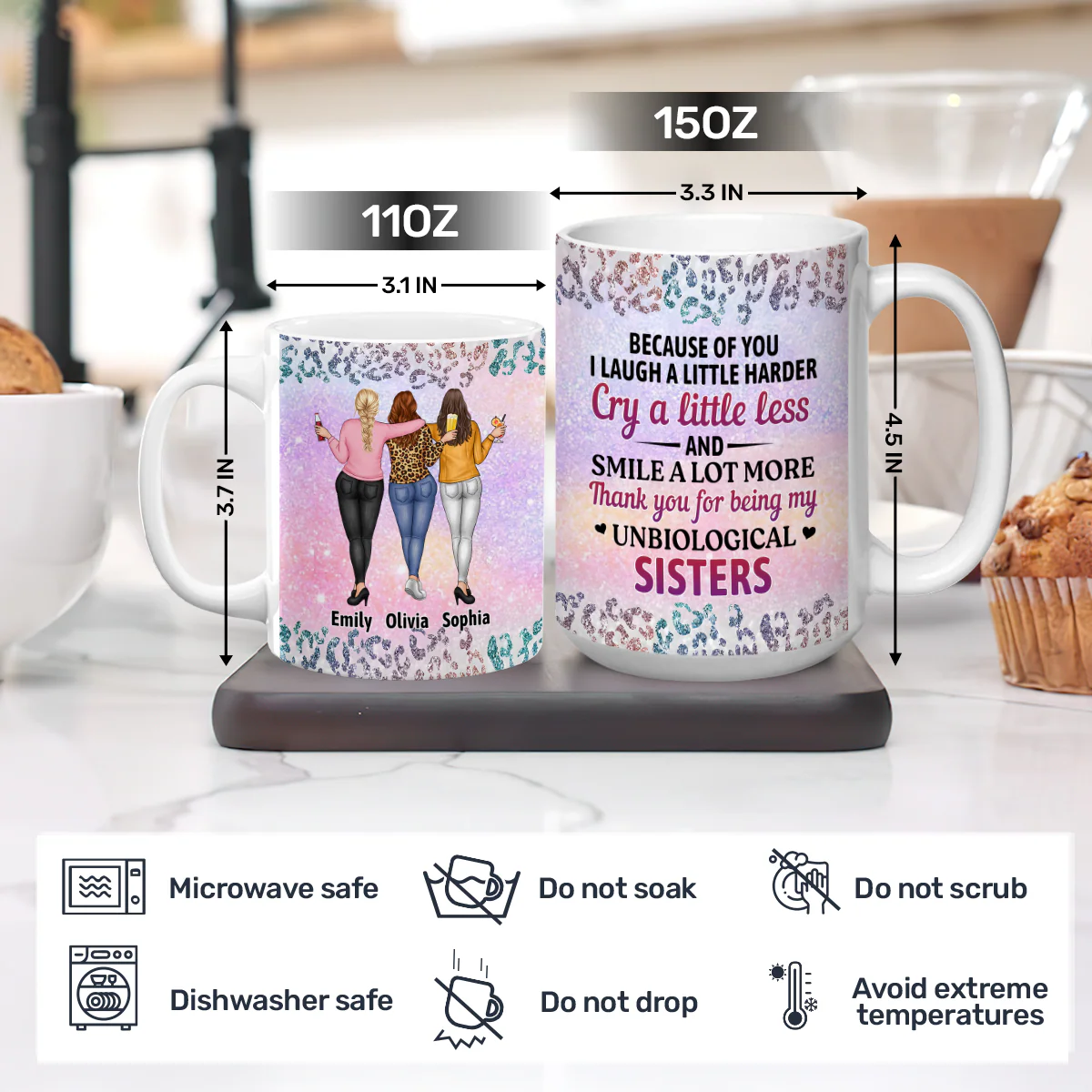 Thank You For Being My Unbiological Sister - Personalized Ceramic Coffee Mug - Image 4