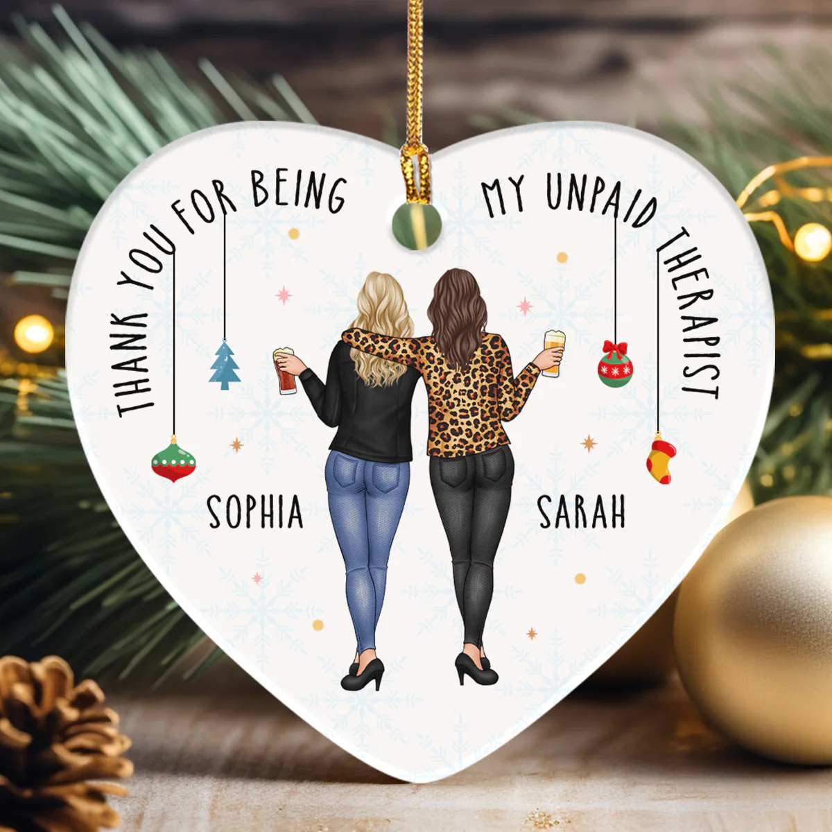 Thank You For Being My Unpaid Therapist - Personalized Heart Shaped Ceramic Ornament - Image 3