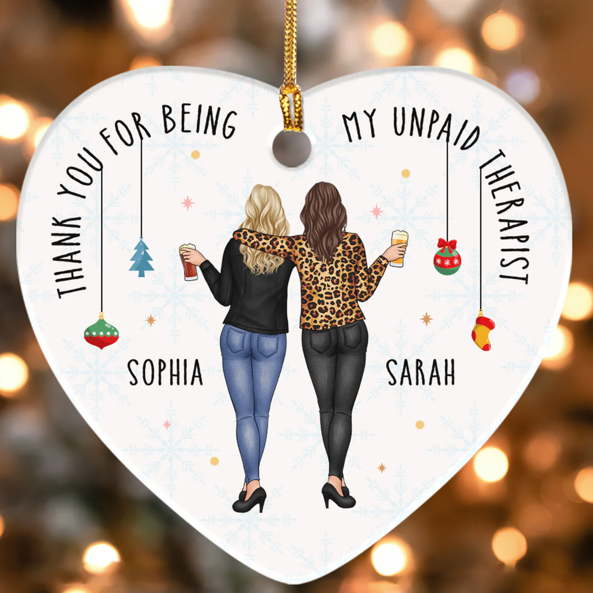 Thank You For Being My Unpaid Therapist - Personalized Heart Shaped Ceramic Ornament - Image 4