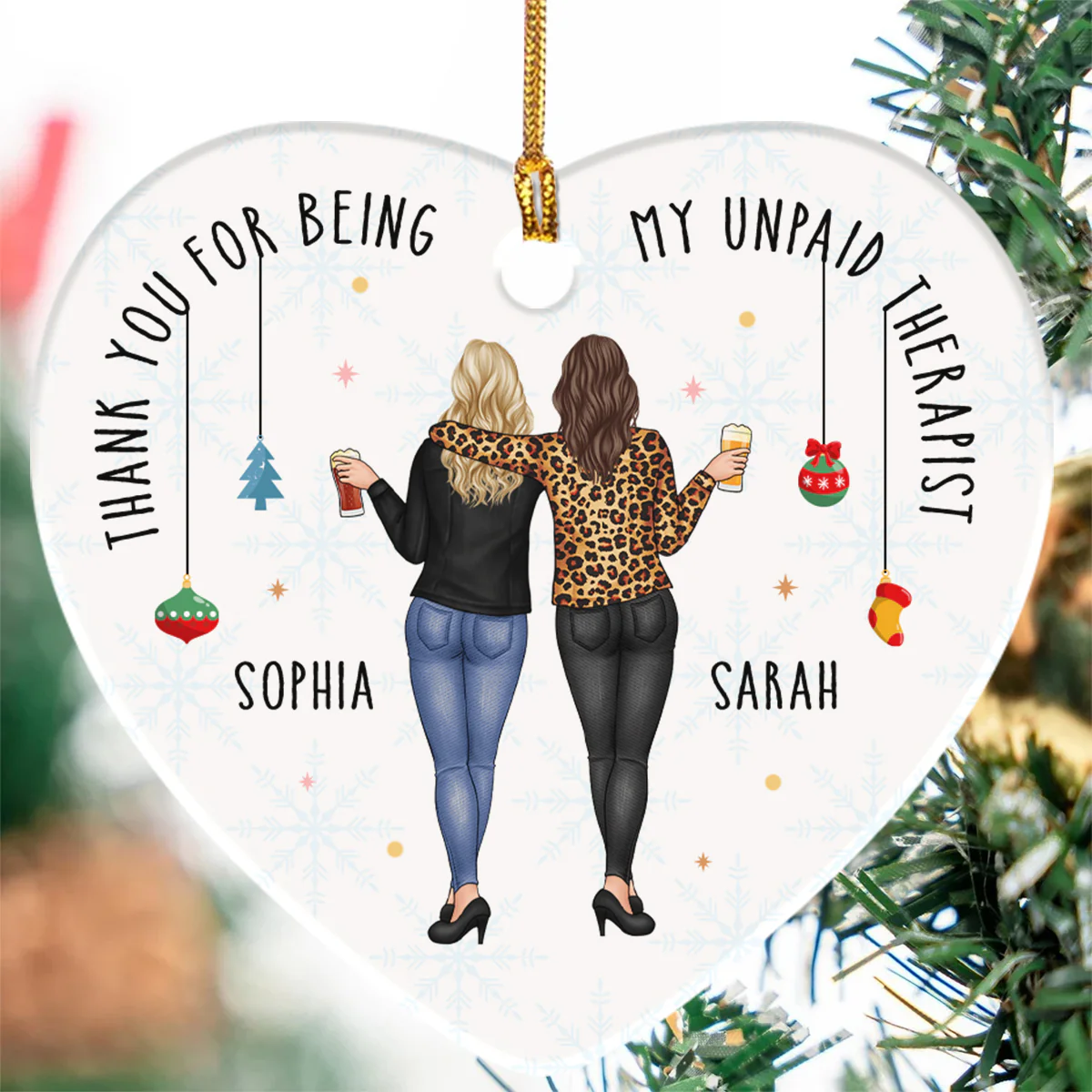 Thank You For Being My Unpaid Therapist - Personalized Heart Shaped Ceramic Ornament - Image 5