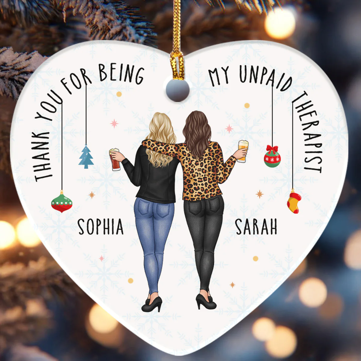 Thank You For Being My Unpaid Therapist - Personalized Heart Shaped Ceramic Ornament - Image 6
