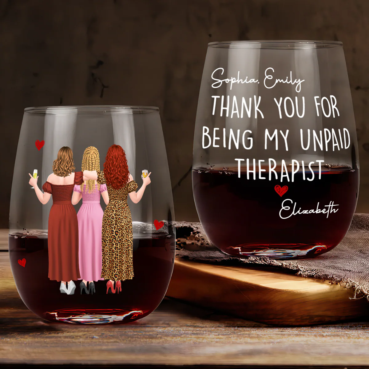 Thank You For Being My Unpaid Therapist - Personalized Stemless Wine Glass