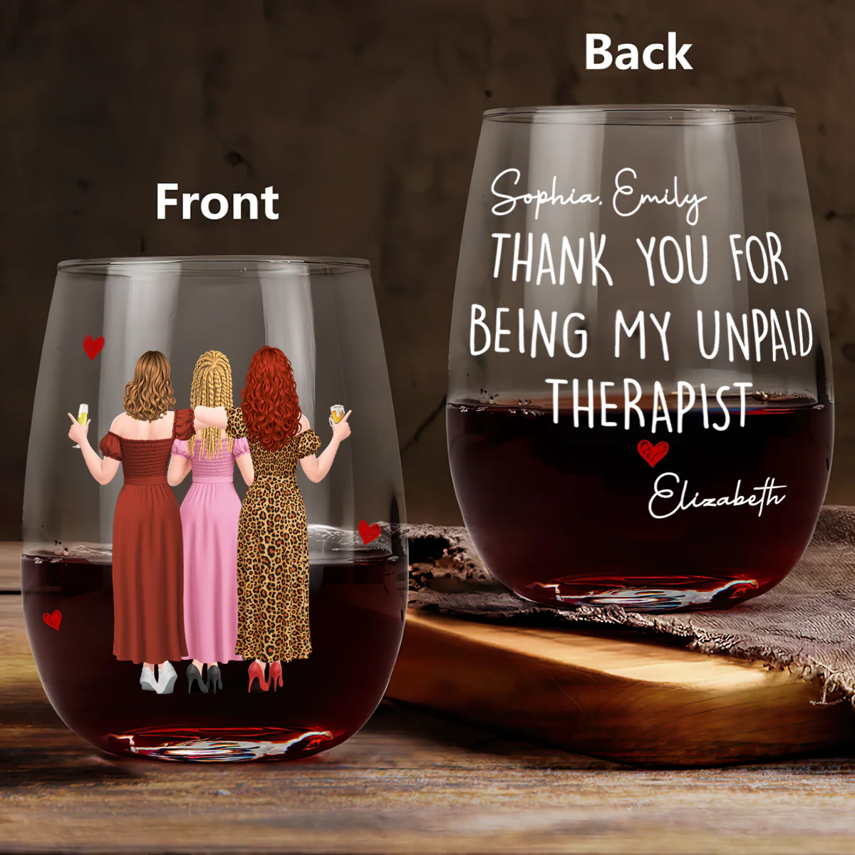 Thank You For Being My Unpaid Therapist - Personalized Stemless Wine Glass - Image 3