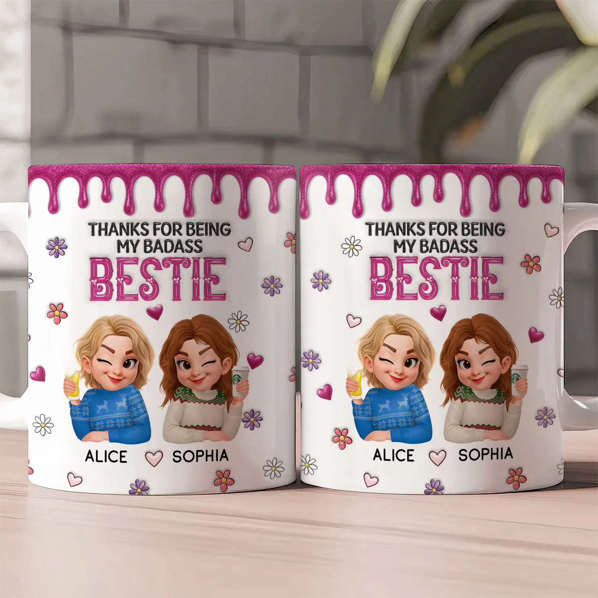 Thanks For Being My Badass Besties - Personalized Ceramic Coffee Mug - Image 2