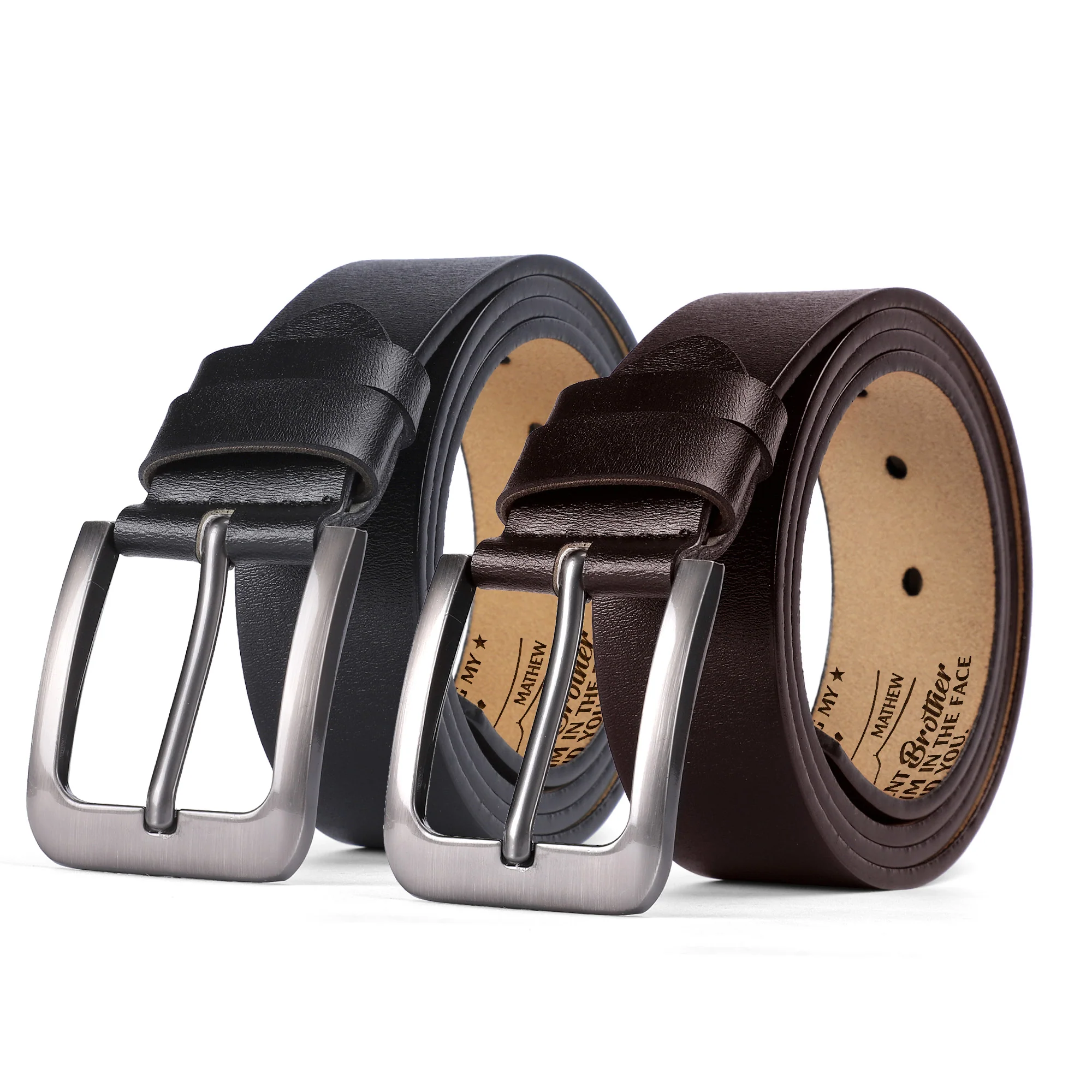 Thanks For Being My Brother - Personalized Engraved Leather Belt - Image 3