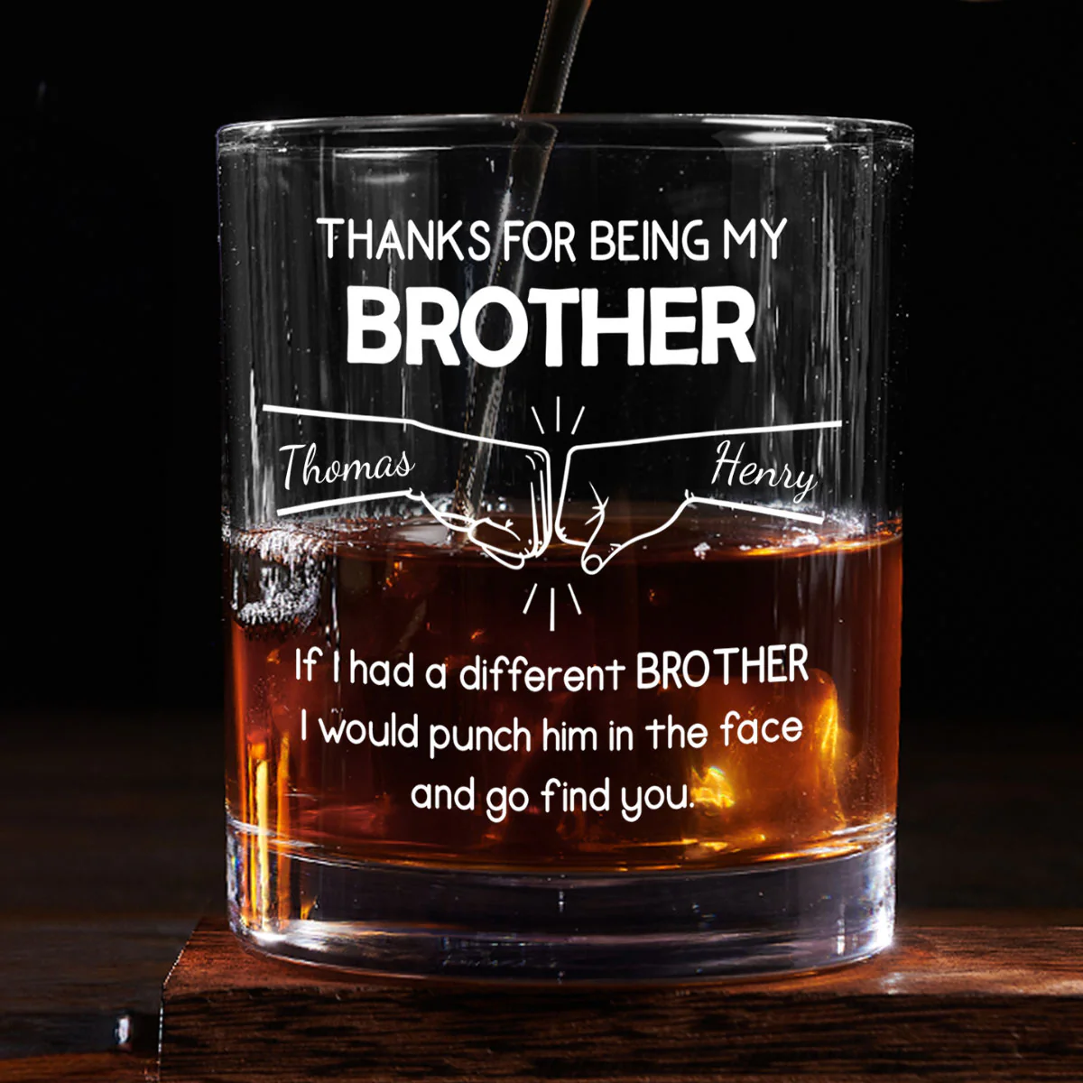 Thanks For Being My Brother - Personalized Round Whiskey Glass
