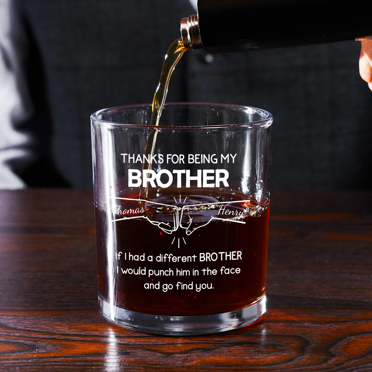 Thanks For Being My Brother - Personalized Round Whiskey Glass - Image 2