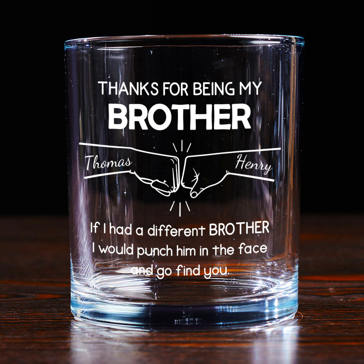 Thanks For Being My Brother - Personalized Round Whiskey Glass - Image 3