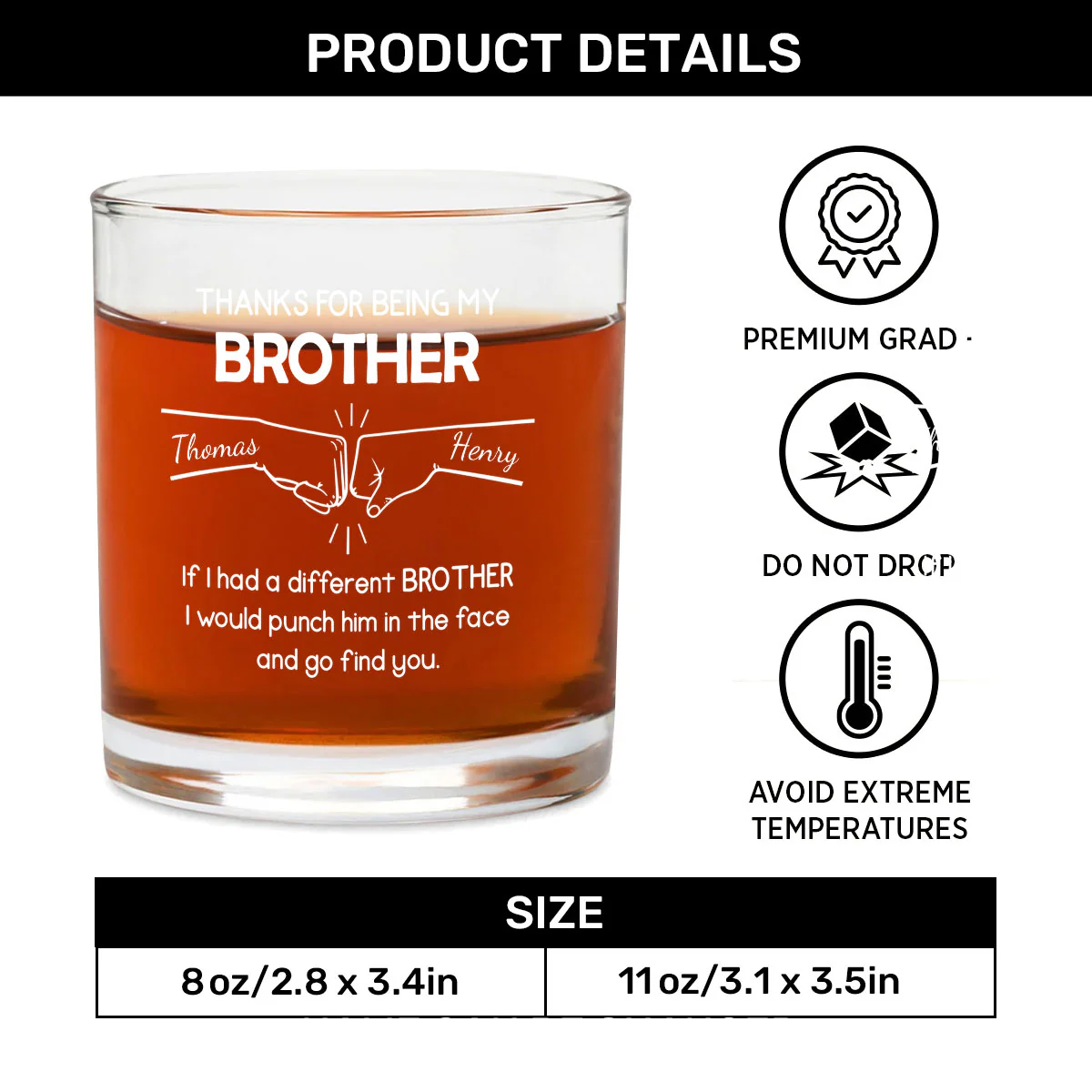 Thanks For Being My Brother - Personalized Round Whiskey Glass - Image 6