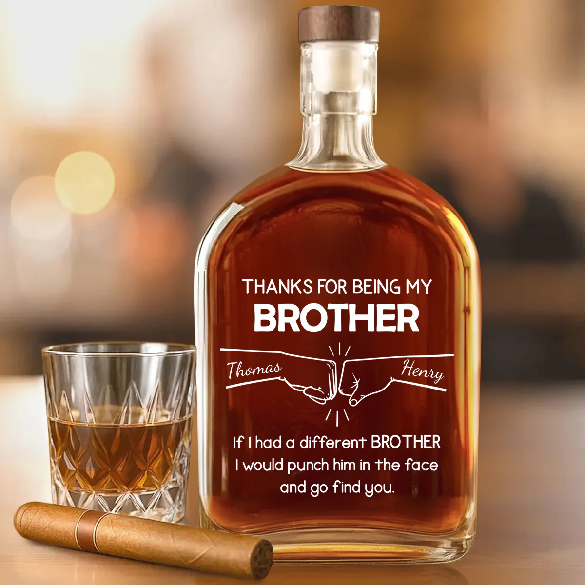 Thanks For Being My Brother - Personalized Whiskey Bottle - Image 2