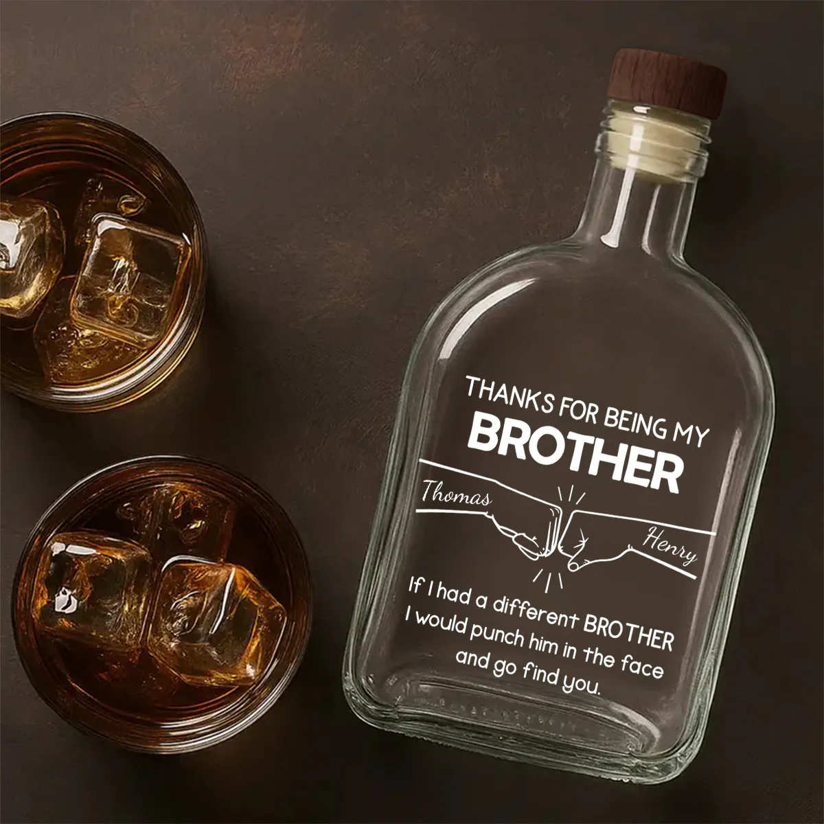 Thanks For Being My Brother - Personalized Whiskey Bottle - Image 4