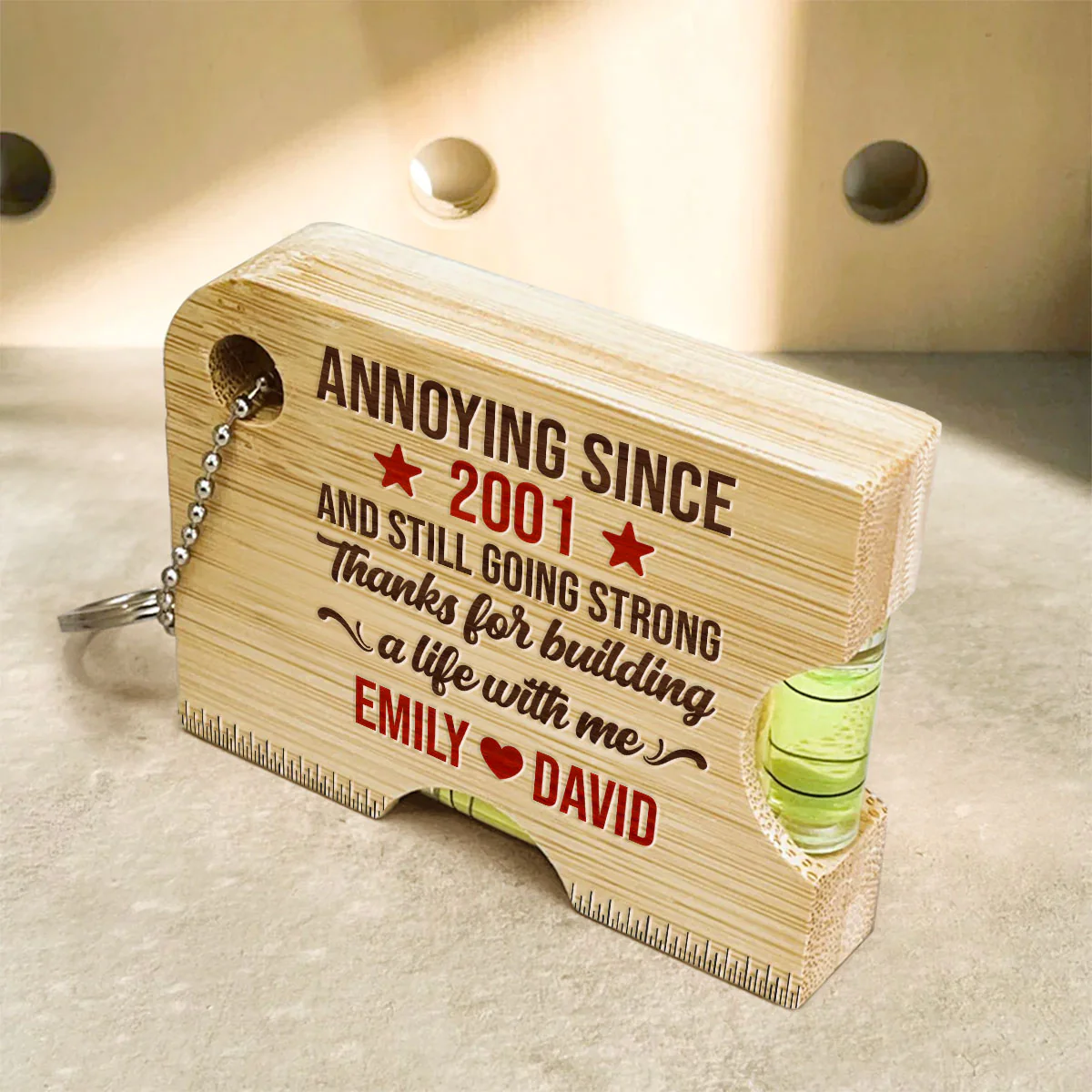 Thanks For Building A Life With Me - Personalized Spirit Level Bottle Opener Keyring - Image 3