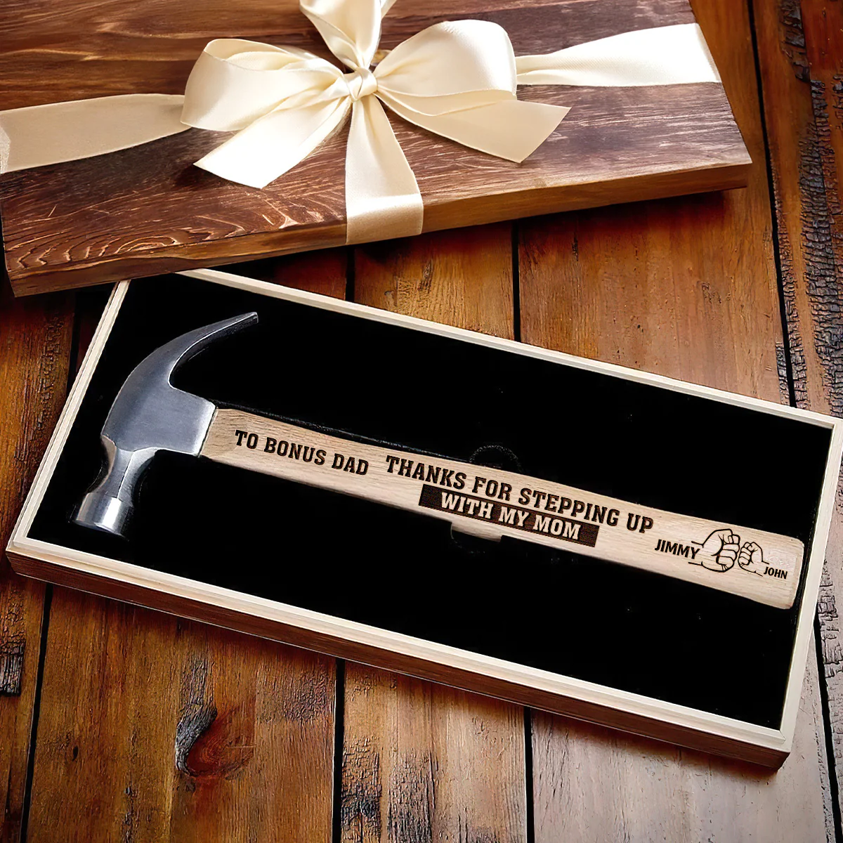 Thanks For Stepping Up With My Mom - Personalized Wooden Hammer