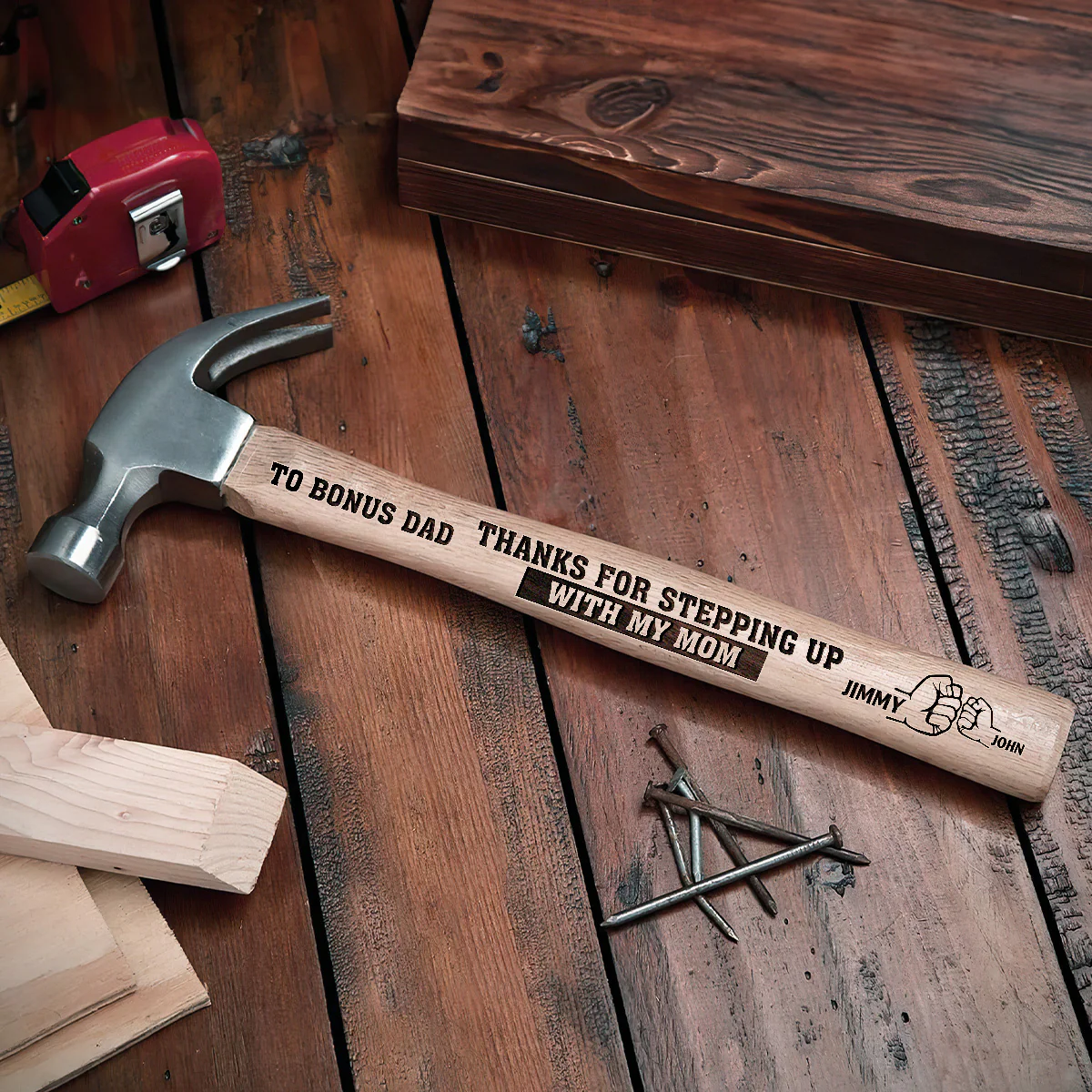 Thanks For Stepping Up With My Mom - Personalized Wooden Hammer - Image 4
