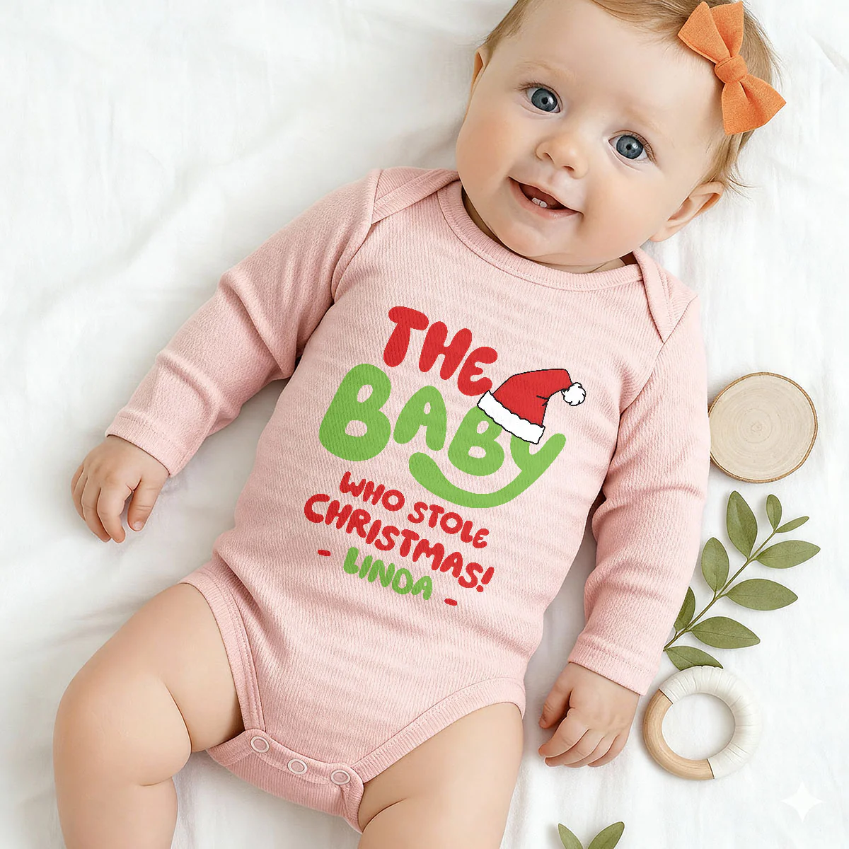 The Baby Who Stole Christmas - Personalized Long Sleeve Baby Onesie - Image 2
