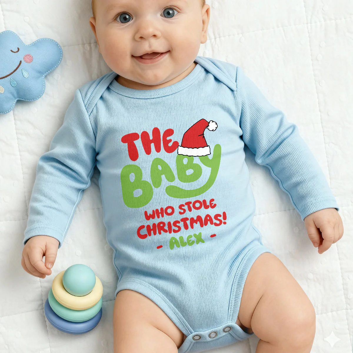 The Baby Who Stole Christmas - Personalized Long Sleeve Baby Onesie - Image 3