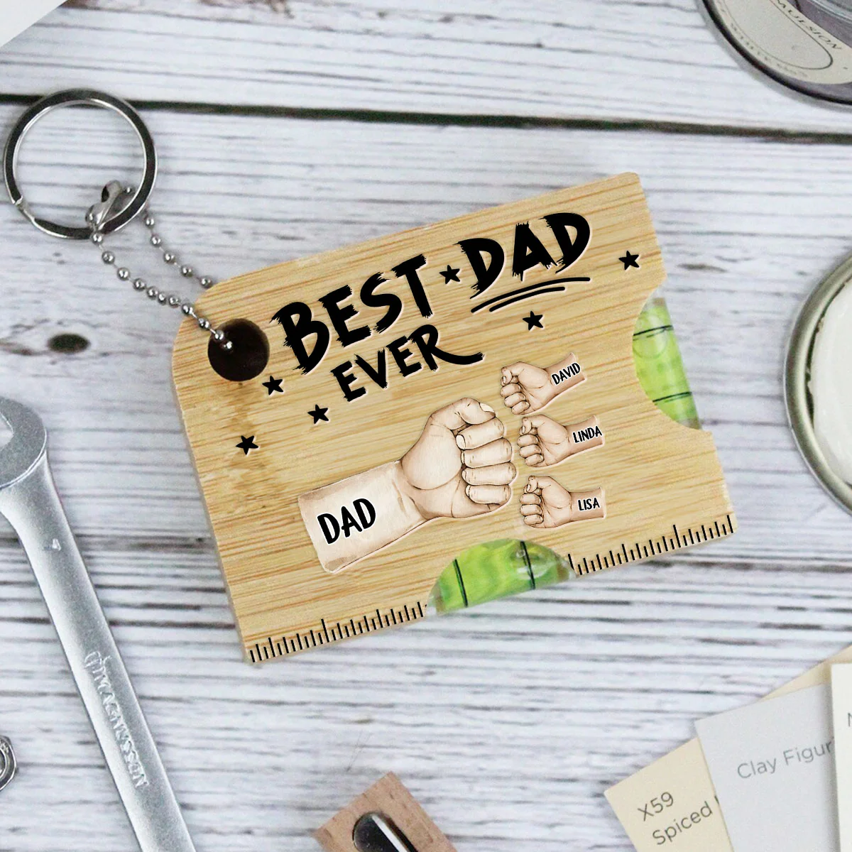 The Best Dad Grandpa Ever - Personalized Spirit Level Bottle Opener Keyring - Image 5