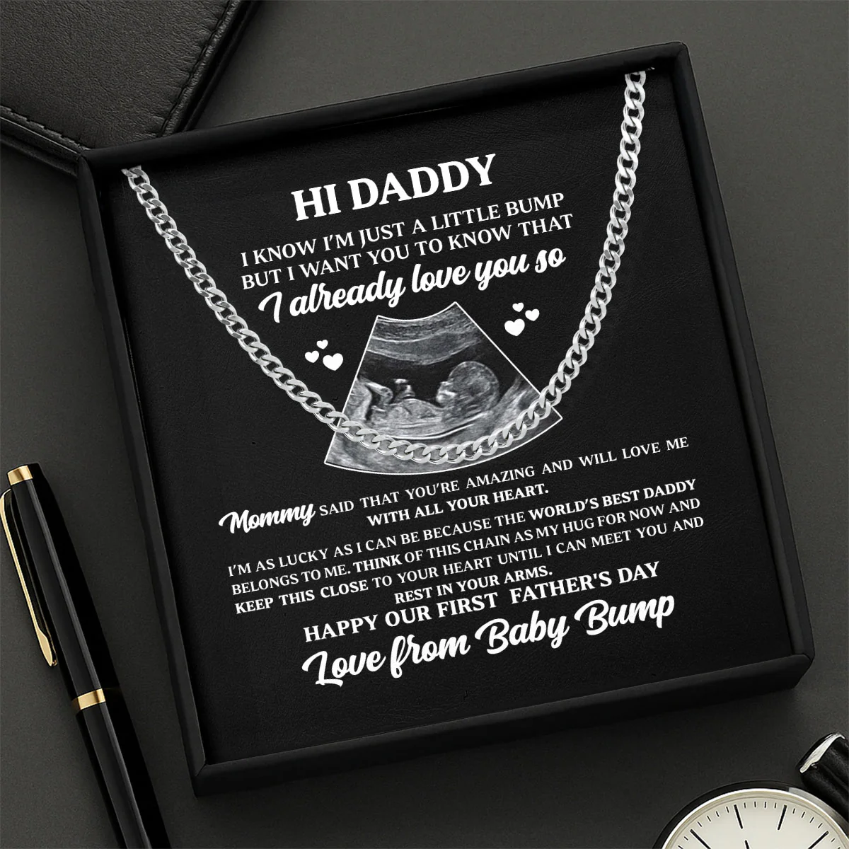 The Best Daddy Belongs To Me - Personalized Men's Cuban Link Chain - Image 2