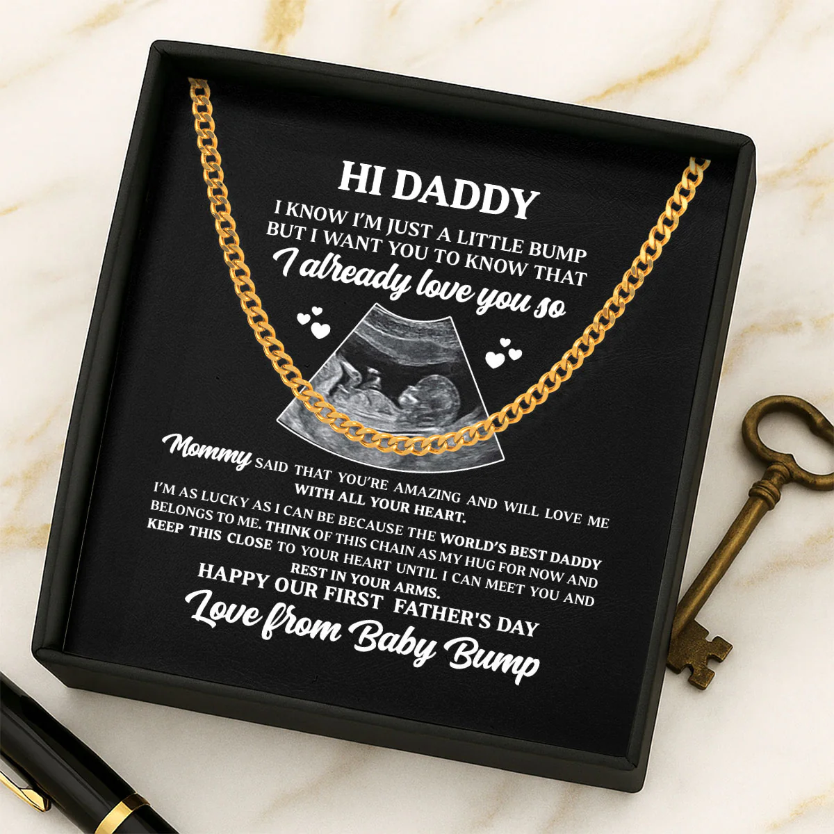 The Best Daddy Belongs To Me - Personalized Men's Cuban Link Chain - Image 3