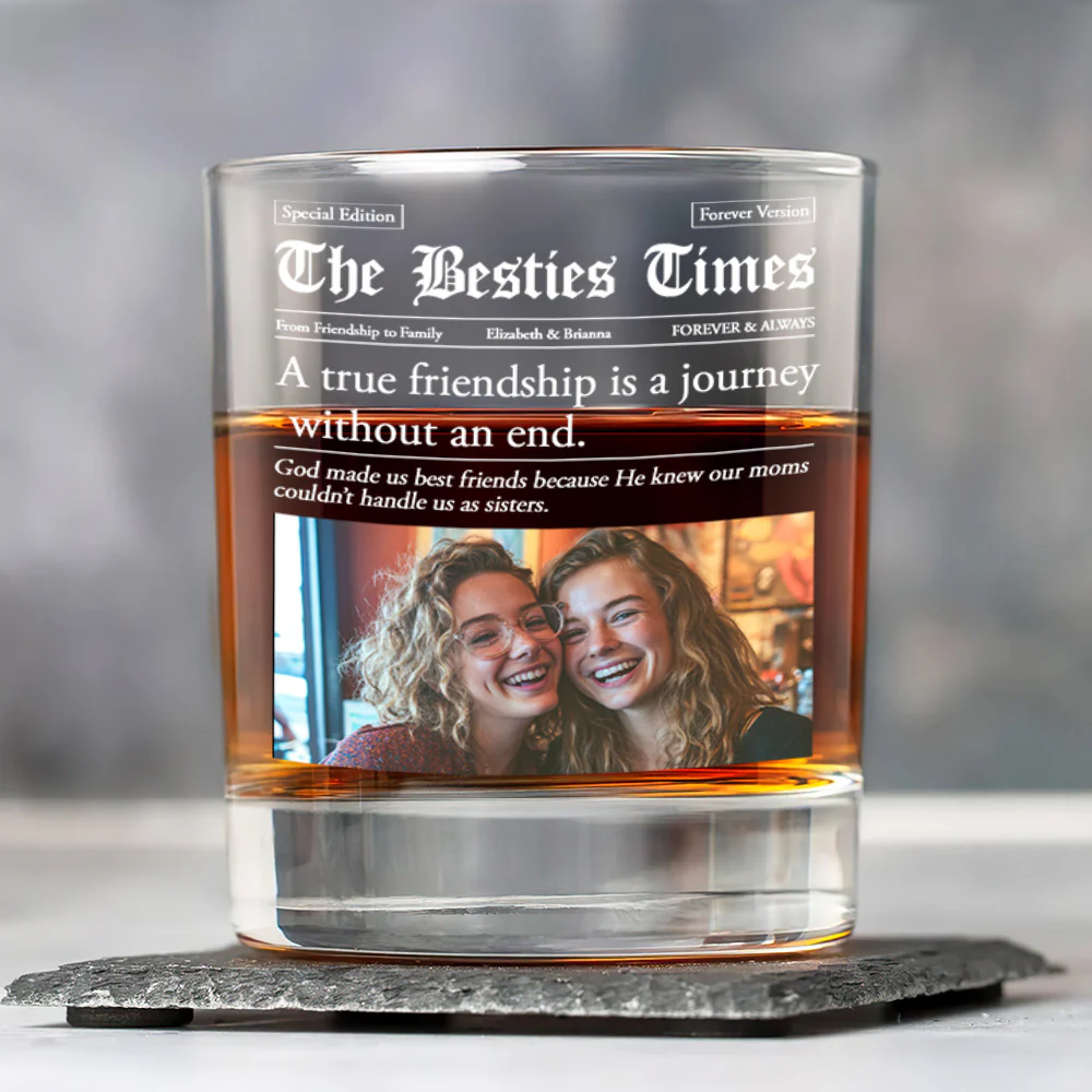 The Besties Times - Personalized Round Whiskey Glass - Image 3