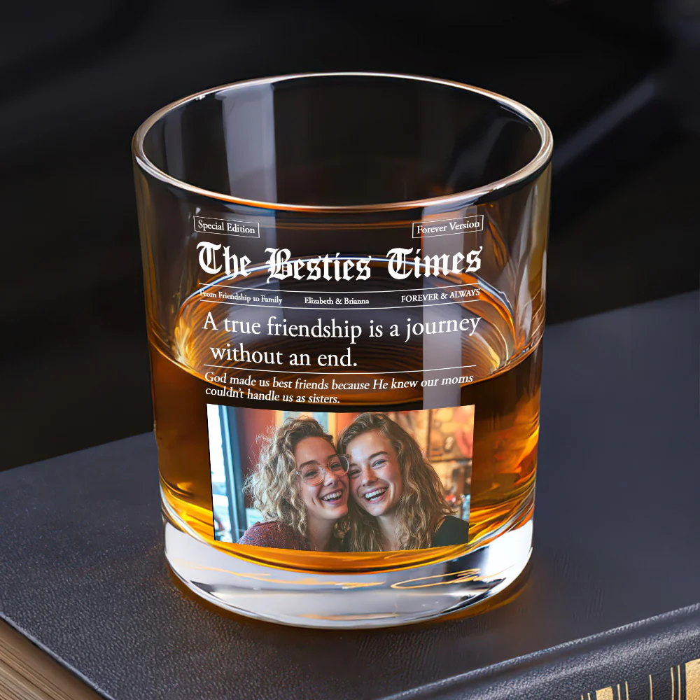 The Besties Times - Personalized Round Whiskey Glass - Image 4