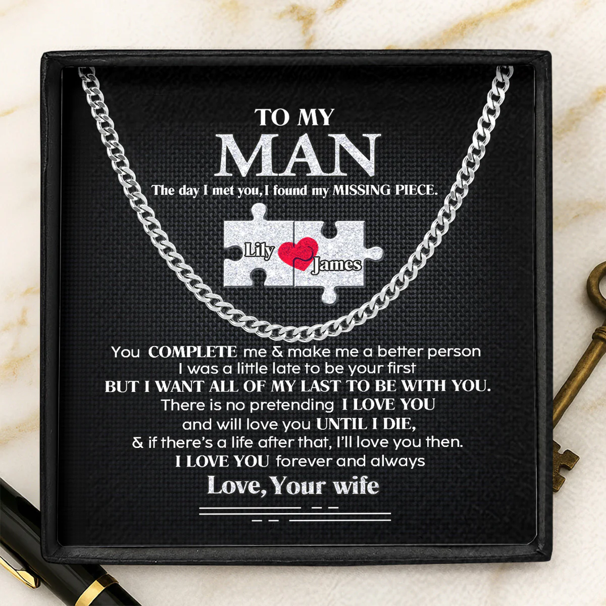 The Day I Met You I Found My Missing Piece - Personalized Men's Cuban Link Chain