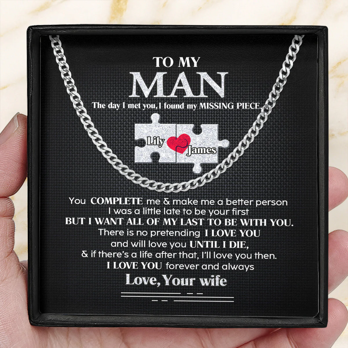 The Day I Met You I Found My Missing Piece - Personalized Men's Cuban Link Chain - Image 4