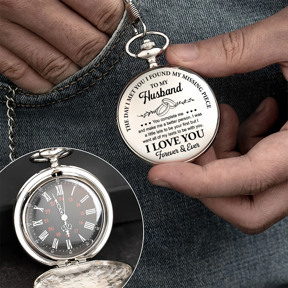 The Day I Met You I Found My Missing Piece - Personalized Pocket Watch - Image 2